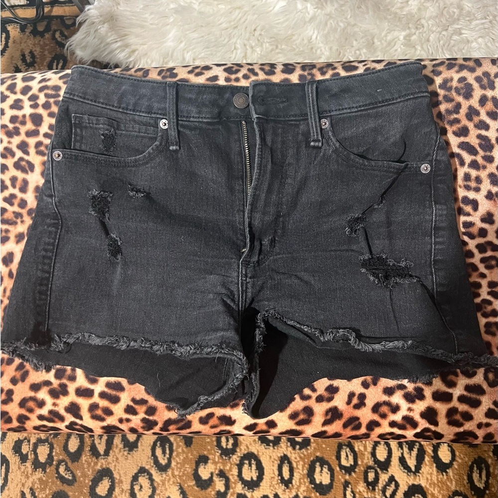 Abercrombie Distressed Black Denim Shorts